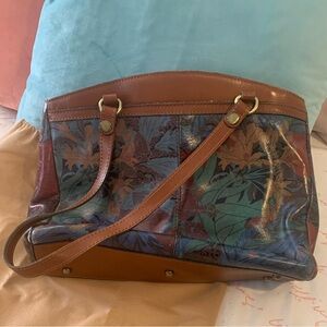 Patricia Nash Brown and Multicolor Floral Shoulder Bag with Dust Bag